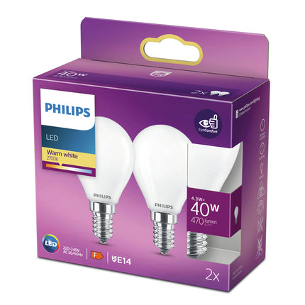 PHILIPS - Light Bulb - E14 - 40 W - 470 Lumen - 2700 K - Frosted - Bulb - Duo Pack image