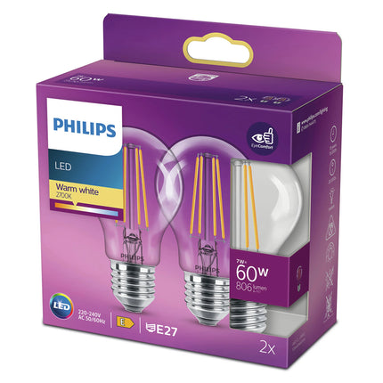 PHILIPS - Light Bulb - E27 - 60 W - 806 Lumen - 2700 K - Bright - Bulb - Duo Pack image