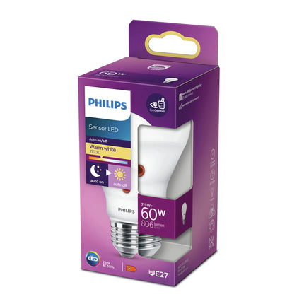 PHILIPS - Sensor Led - E27 - 60 W - 806 Lumen - 2700 K - Frosted - Bulb - Day - Night Switch image