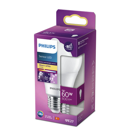 PHILIPS - Sensor Led - E27 - 60 W - 806 Lumen - 2700 K - Frosted - Bulb - Day - Night + Motion Switch image