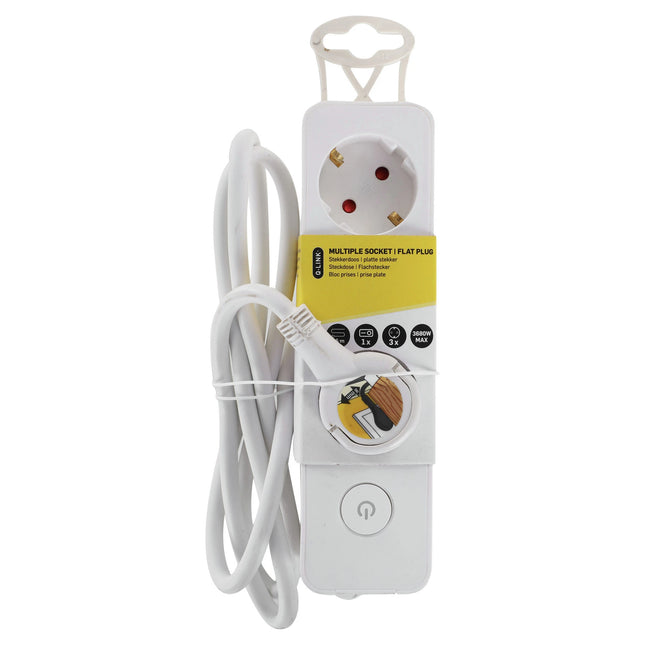Q-LINK - Power strip - 3 x EU Socket to EU plug (extra flat) - 1.5 m - White image