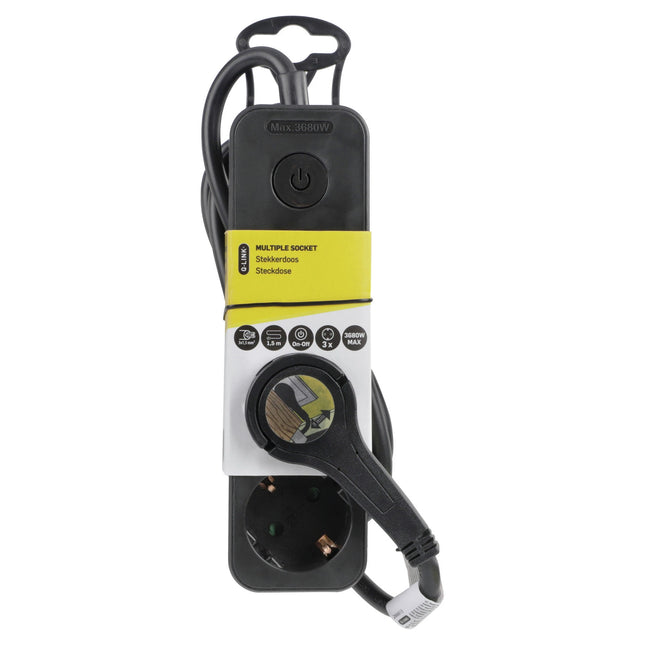 Q-LINK - Power strip - 3 x EU Socket to EU plug (extra flat) - 1.5 m - Black image