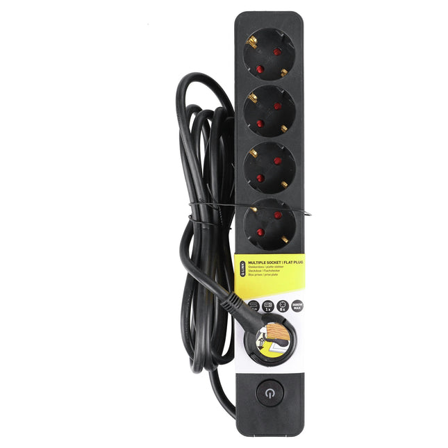 Q-LINK - Power strip - 6 x EU Socket to EU plug (extra flat) - 1.5 m - Black image