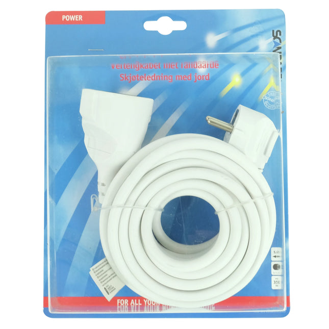 SCANPART - Extension cable - Contrast plug 230 V (Male) - angled - Plug 230 V (Female) 5.0 m 3 x 1.5 mm Grounded|Soft PVC|Angled plug image