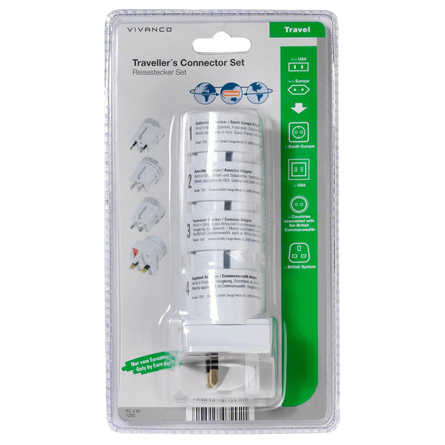 VIVANCO - Travel Plug set - EU plug | US plug to US plug | UK plug | Commonwealth plug image