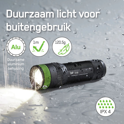 GP - Flashlight - CR32 - 300 lumens - Black + Green - 3x AAA batteries image