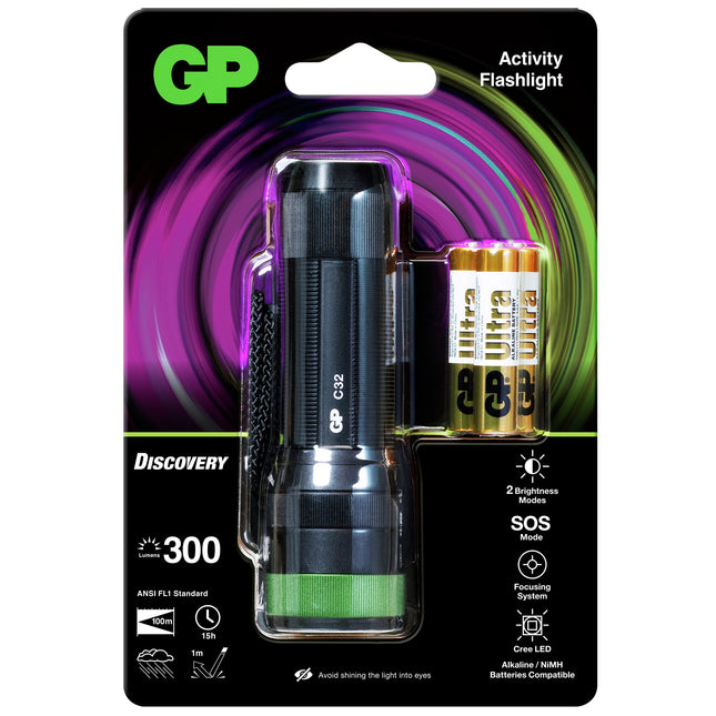 GP - Flashlight - CR32 - 300 lumens - Black + Green - 3x AAA batteries image