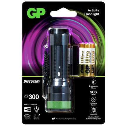 GP - Flashlight - CR32 - 300 lumens - Black + Green - 3x AAA batteries image