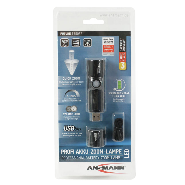 ANSMANN - Flashlight - T250FR - 300 lumens - Black - Rechargeable image