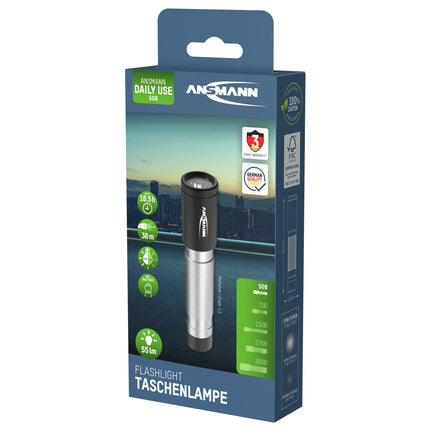 ANSMANN - Flashlight - 50B - 55 lumens - Black + Silver - 1x AAA battery image