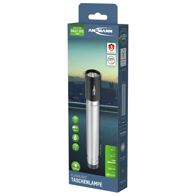 ANSMANN - Flashlight - 150B - 150 lumens - Black + Silver - 2x AA batteries image