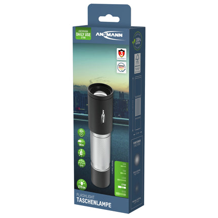 ANSMANN - Flashlight - 270B - 275 lumens - Black + Silver - 3x AAA battery image