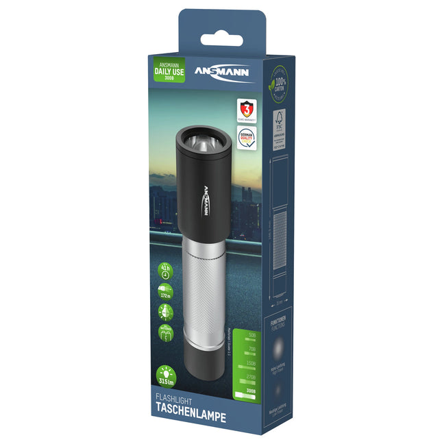 ANSMANN - Flashlight - 300B - 315 lumens - Black + Silver - 1x C battery image