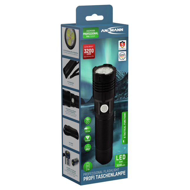 ANSMANN - Flashlight - Pro 3000R - 3200 lumens - Black - Rechargeable image
