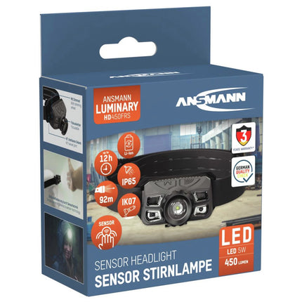 ANSMANN - Headlamp - HD450FRS - 450 Lumen - Black + Gray - Rechargeable image