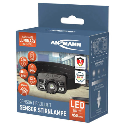 ANSMANN - Headlamp - HD450FRS - 450 Lumen - Black + Gray - Rechargeable image