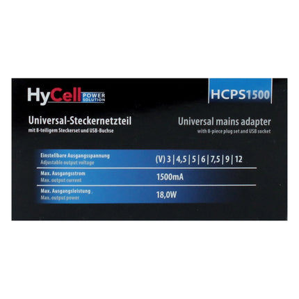 HYCELL - universal power supply 18W + 8 tips and USB-A(F) - HCPS1500 image