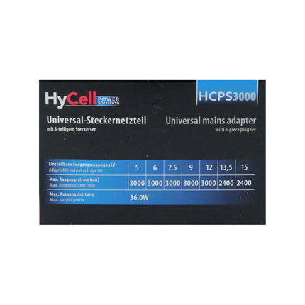 HYCELL - universal power supply 36W + 8 tips and USB-A(F) - HCPS3000 image