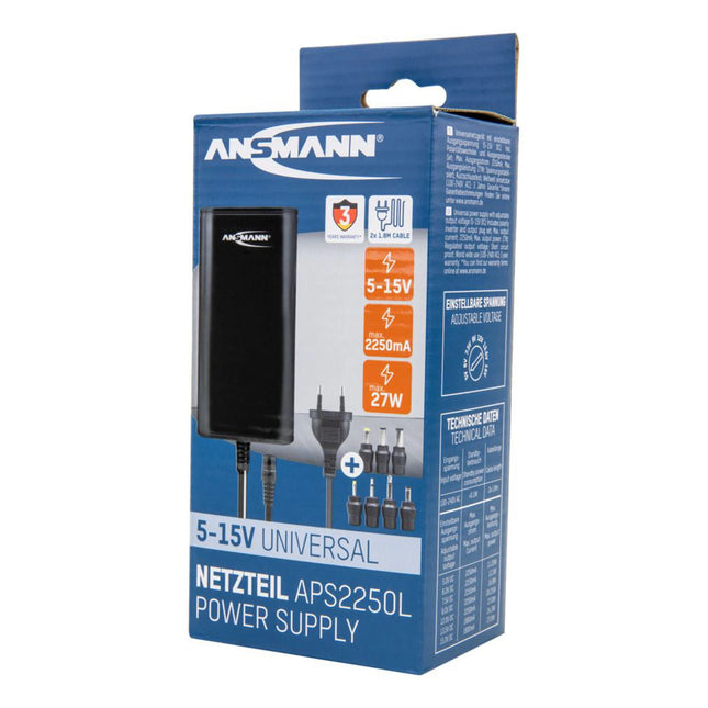 ANSMANN - Universal power supply - 27 W - 7 tips - 1.8 m cable - APS2250L image