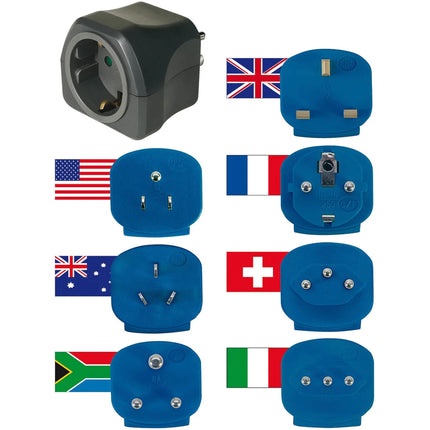 BRENNENSTUHL - Travel Plug set - EU socket to US plug | UK plug | Commonwealth plug | FR plug | AUS plug | Swiss plug | Soutafr plug | IT plug image