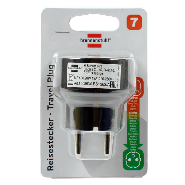 BRENNENSTUHL - Travel Plug - US Socket | UK Socket | Commonwealth Socket to EU plug - 1.5 m image