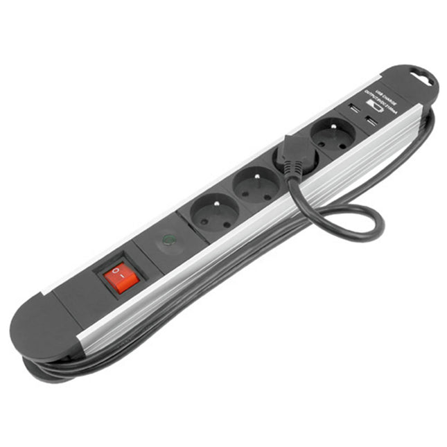 PEREL - Power strip - 4 x BE Socket + 2 x USB-A naar EU plugs 1.5 m Cable length Fused image