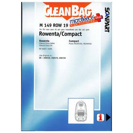 CLEANBAG M149ROW-19 4 Dustbags 1 Microfilter - Suitable for ROWENTA | Tefal Hygiene + | ZR-200520 | ZR-200570 | ZR-200720 image
