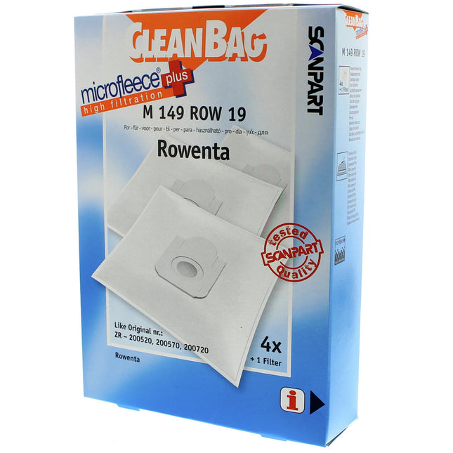 CLEANBAG M149ROW-19 4 Dustbags 1 Microfilter - Suitable for ROWENTA | Tefal Hygiene + | ZR-200520 | ZR-200570 | ZR-200720 image