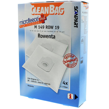 CLEANBAG M149ROW-19 4 Dustbags 1 Microfilter - Suitable for ROWENTA | Tefal Hygiene + | ZR-200520 | ZR-200570 | ZR-200720 image
