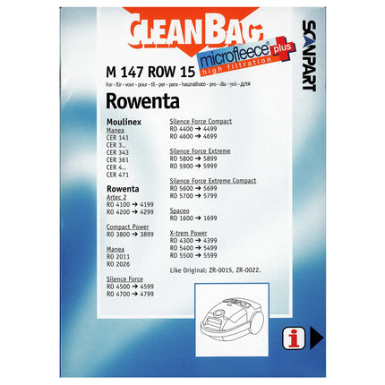 CLEANBAG M147ROW-15 4 Dustbags 1 Microfilter - Suitable for Rowenta | Moulinex ZR-00015 | ZR-00022 image