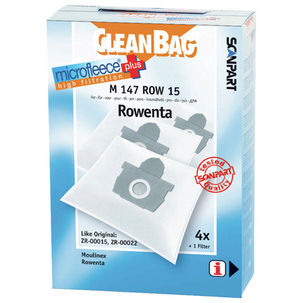 CLEANBAG M147ROW-15 4 Dustbags 1 Microfilter - Suitable for Rowenta | Moulinex ZR-00015 | ZR-00022 image