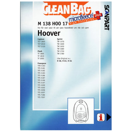 CLEANBAG M138HOO-17 4 Dustbags 1 Microfilter - Suitable for Hoover H58 | H63 | H64 image
