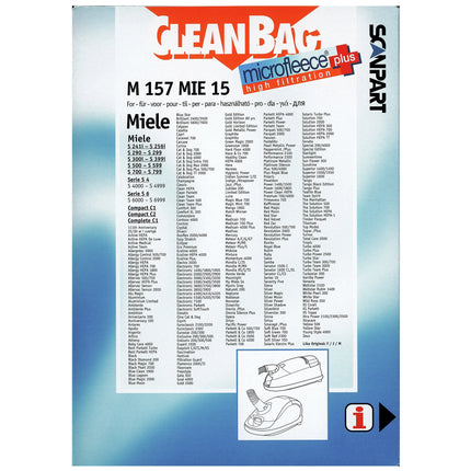 CLEANBAG M157MIE-15 4 Dustbags 1 Microfilter - Suitable for Miele F / J / M image