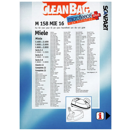 CLEANBAG M158MIE-16 4 Dustbags 1 Microfilter - Suitable for Miele G / H / N image