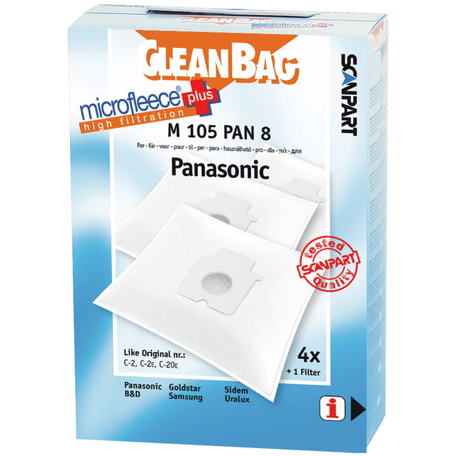 CLEANBAG M105PAN-8 4 Dustbags 1 Microfilter - Suitable for Panasonic | Samsung | Goldstar | Sidem | B&D | Urem C-2| C-20e| C-2e image