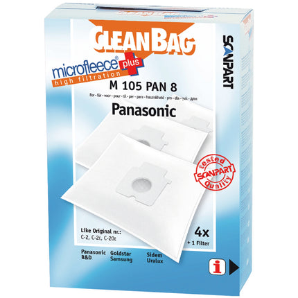 CLEANBAG M105PAN-8 4 Dustbags 1 Microfilter - Suitable for Panasonic | Samsung | Goldstar | Sidem | B&D | Urem C-2| C-20e| C-2e image