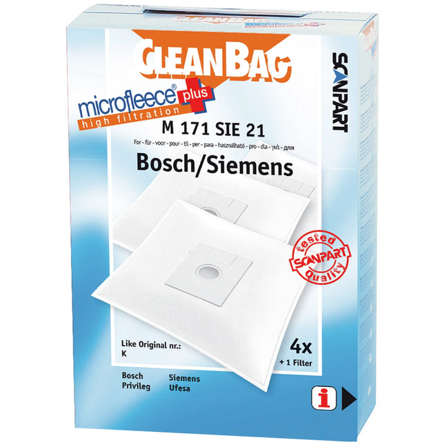 CLEANBAG M171SIE-21 4 Dustbags 1 Microfilter - Suitable for Bosch | Siemens | Privileg | Ufesa Type K image