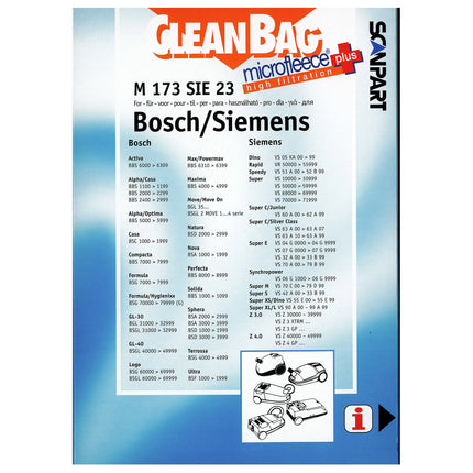 CLEANBAG M173SIE-23 4 Dustbags 1 Microfilter - Suitable for Bosch | Siemens D/ E /F / G / N / H image