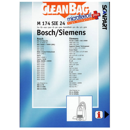 CLEANBAG M174SIE-24 4 Dustbags 1 Microfilter - Suitable for Bosch | Siemens G All | G XL | G XXL image