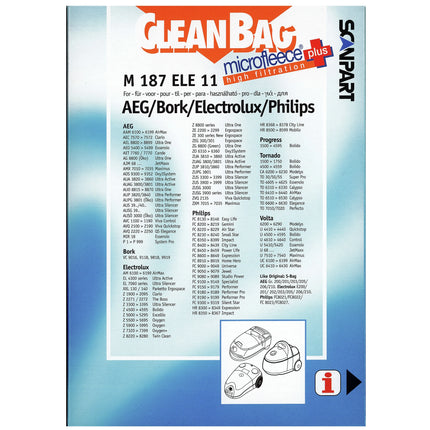 CLEANBAG M187ELEPRO | S-BAG 4 Dustbags 1 Microfilter - Suitable for AEG | Electrolux | Tornado | Volta | Philips SBAG image