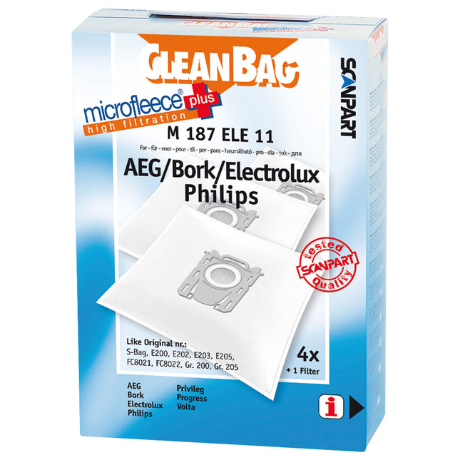 CLEANBAG M187ELEPRO | S-BAG 4 Dustbags 1 Microfilter - Suitable for AEG | Electrolux | Tornado | Volta | Philips SBAG image