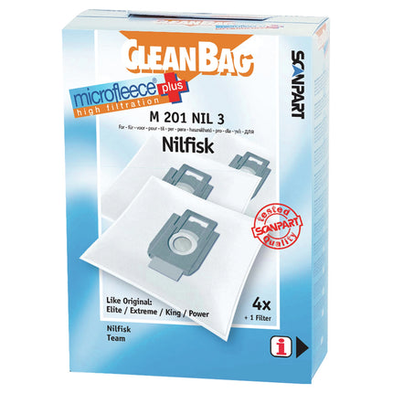 CLEANBAG M201NIL-3 4 Dustbags 1 Microfilter - Suitable for Nilfisk | IVAC | Junior  Elite | Extreme| King| Power image