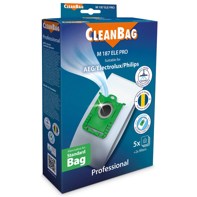 CLEANBAG M187ELEPRO | S-BAG 5 Dustbags  2 Motorfilters- Suitable for AEG | Electrolux | Tornado | Volta | Philips image