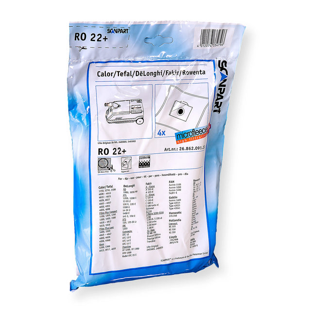 SCANPART RO22+ 4 Dustbags 1 Microfilter - Suitable for Tefal | Rowenta | Delonghi | Fakir | Calor 2401805| 2405805| ZR-765 image