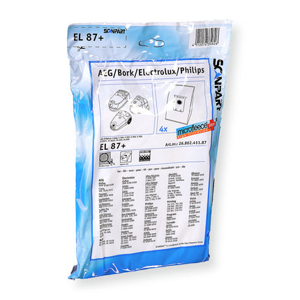 SCANPART EL87+ | S-Bag 4 Dustbags 1 Microfilter - Suitable for Philips | AEG | Electrolux | Tornado | Volta SBAG image