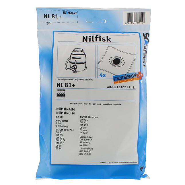 SCANPART NI81+ 4 Dustbags  - Suitable for Nilfisk GA70| GM80| GM90| GS80| GS90 image