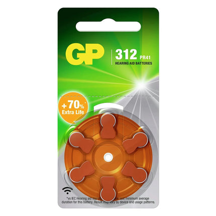 GP Zinc air 312 | PR41 | Brown - Multipack - 6 Pieces - Button cell image