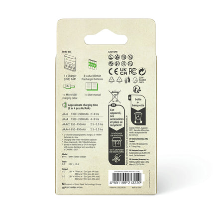 GP NiMH - Recyko - Charger USB AAA | HR03 - Multipack - 4 Pieces + Charger + USB Cable - Rechargeable image