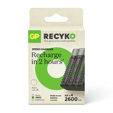 GP NiMH - Recyko - Fast Charger USB AA | HR6 - Multipack - 4 Pieces + Charger + USB Cable - Rechargeable image