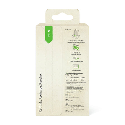 GP NiMH - Recyko - Fast Charger Dock USB AA | HR6 - Multipack - 4 Pieces + Charger + USB Cable - Rechargeable image